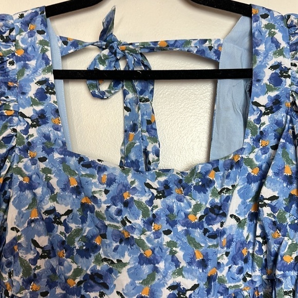 Jacquie The Label Watercolor Floral Print Puff Sleeve Tie Back Babydoll Dress - Picture 7 of 15